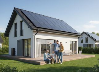 Couple Discussing Solar Energy at Modern Home