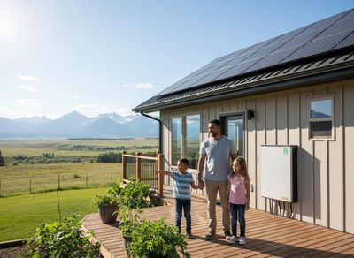Family with Solar-Powered Home and Battery Storage