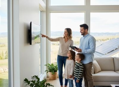 Family Monitoring Solar Energy Display in Modern Home