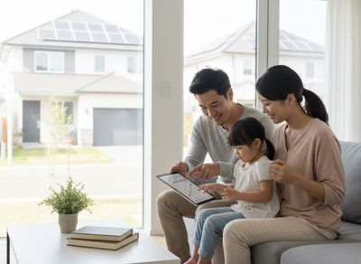 Family Looking At Energy Bills