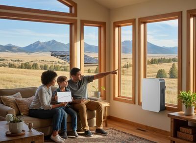 Family showing interest in solar energy and home battery storage