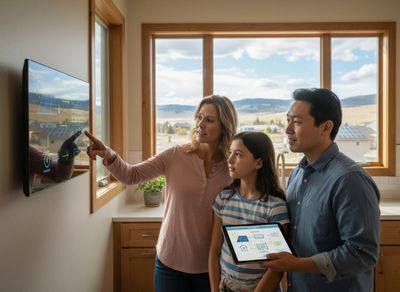 Family Interacting with Home Solar Energy Monitoring System