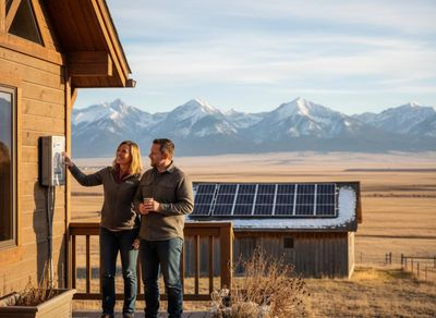 Couple with Solar Energy System and Mountain View