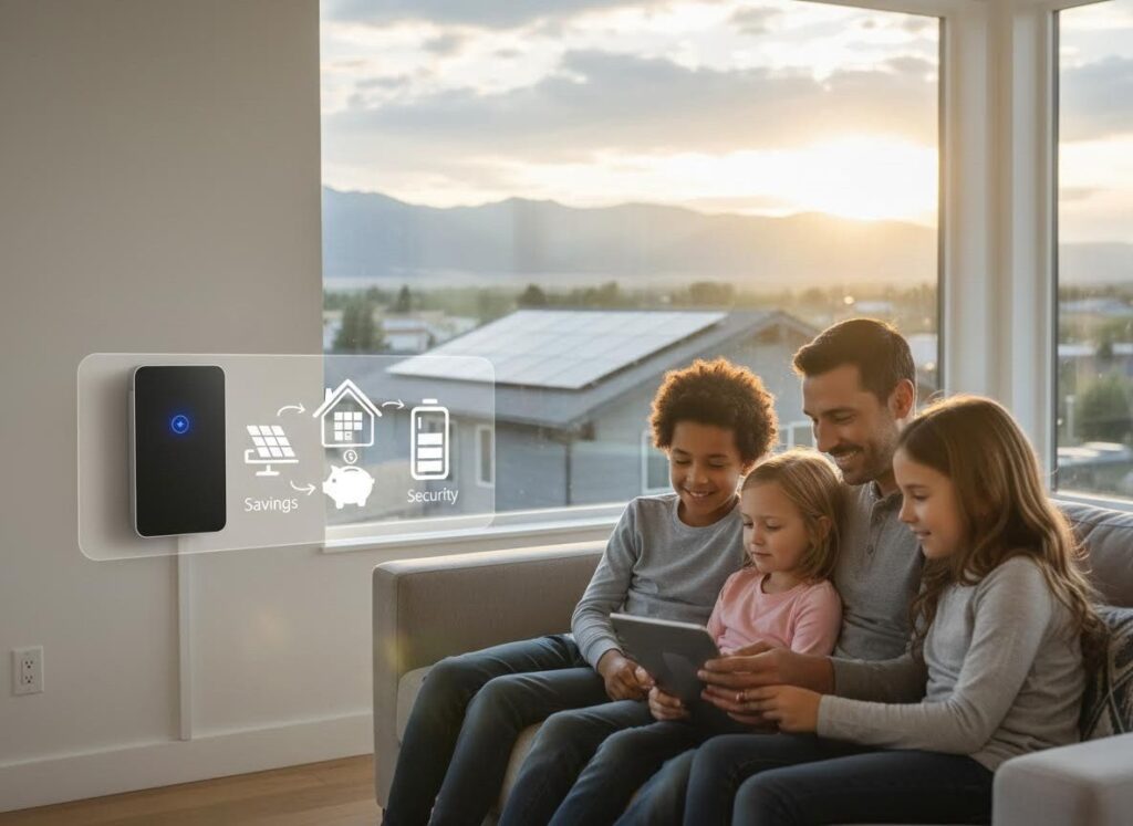Family Enjoying Smart Home Energy with Solar Panels