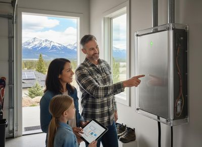 Family reviewing smart home energy management