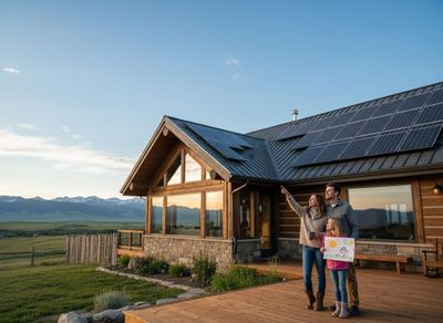 Family at Modern Solar Home with Mountain View