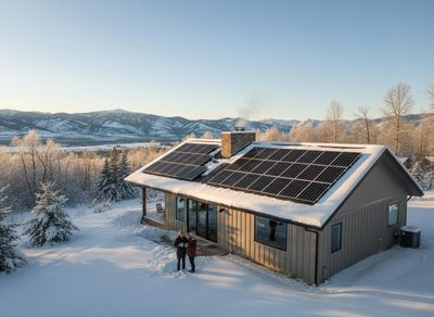Solar-powered House in Snowy Mountain Landscape
